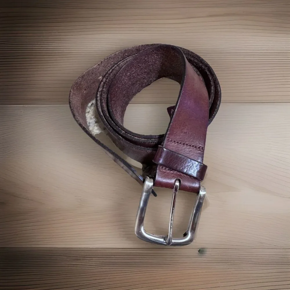 Arden Leather Co Brown Leather Belt Size 52 Silver Tone Buckle Mens Dress Casual